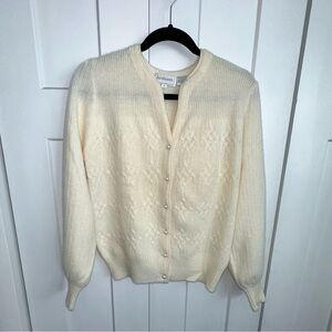 Women's Vintage Jacobson's Cream Wool Sweater with Pearl Buttons - Small